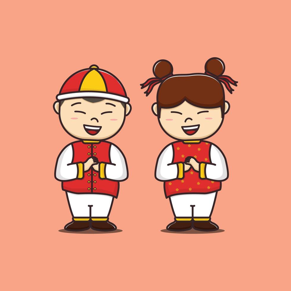 süß Karikatur Chinesisch Paar Kinder vektor