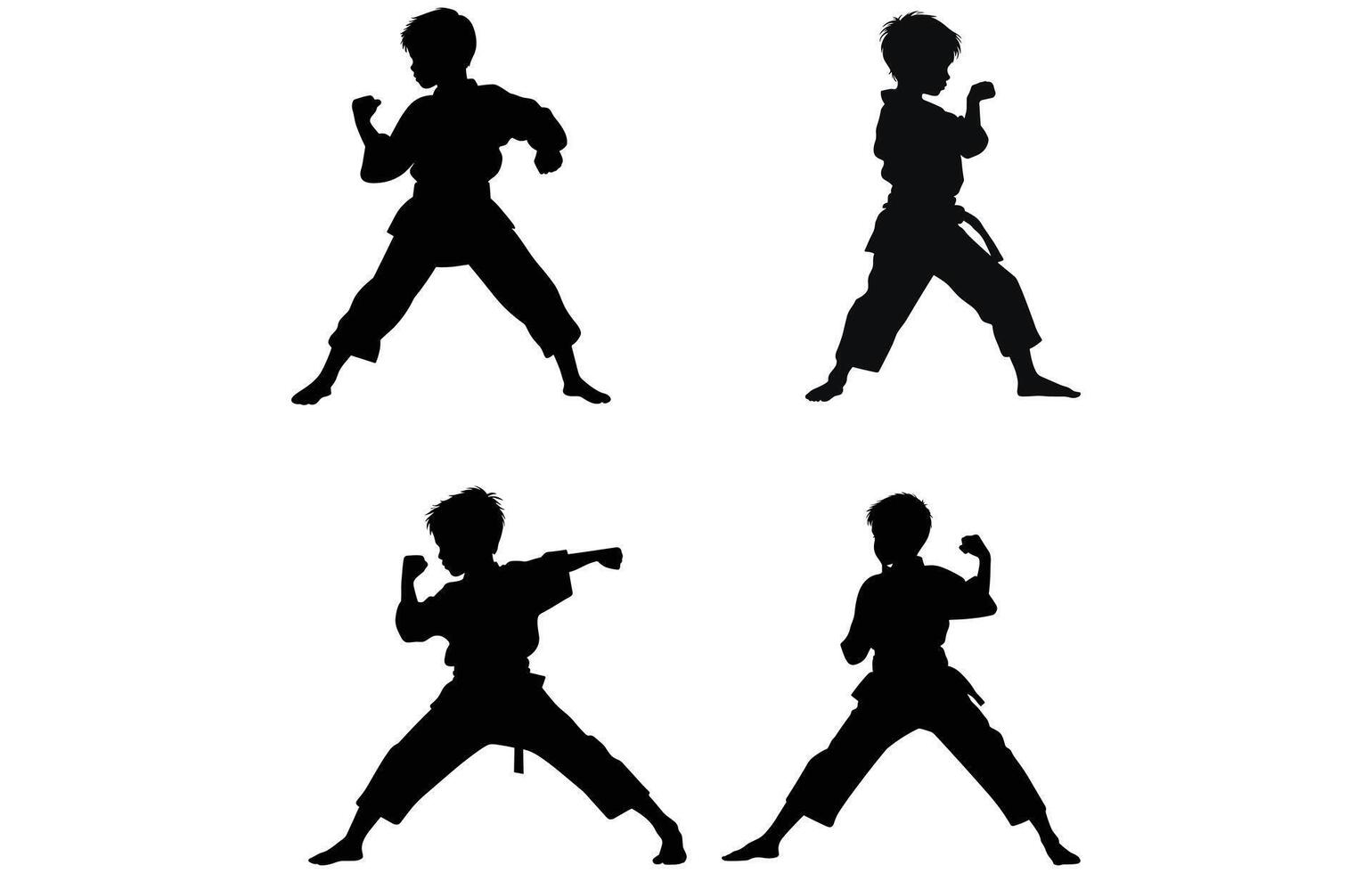 Kinder Ausbildung Karate Detail Silhouette, Karate Spieler Silhouette Logo Design vektor