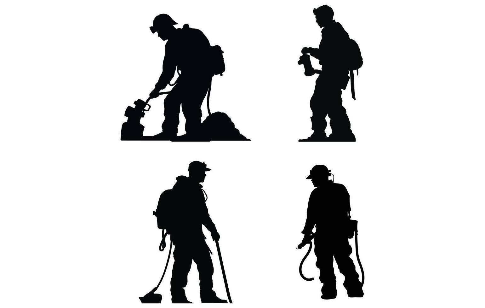 Feuerwehrmann Schleifen Silhouette, Feuerwehrmann mit Ausrüstung Silhouette Vektor