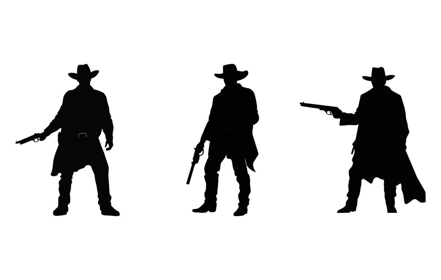 silhuett av cowboy eller Västra amerikan ranger med gevär platt vektor illustration