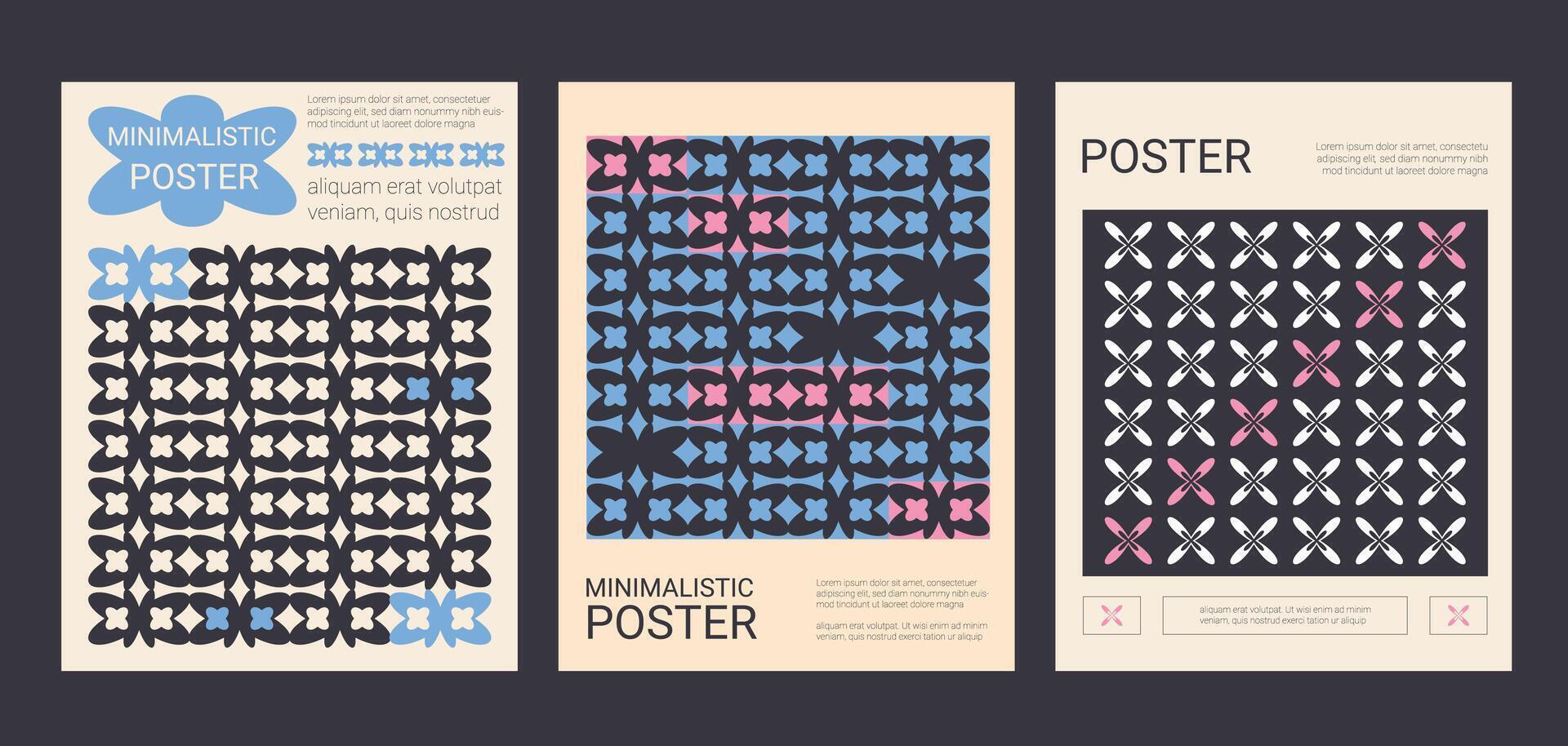 uppsättning av abstrakt modern banderoller mall. affisch minimalistisk omslag samling. y2k mönster. vektor illustration.