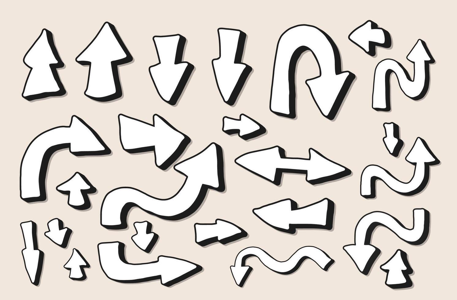 Pfeil Satz. Sammlung von Richtung Zeichen. Hand gezeichnet isoliert Design Elemente. links, Rechts, runter, hoch, nach vorne Zeiger. Vektor Illustration.