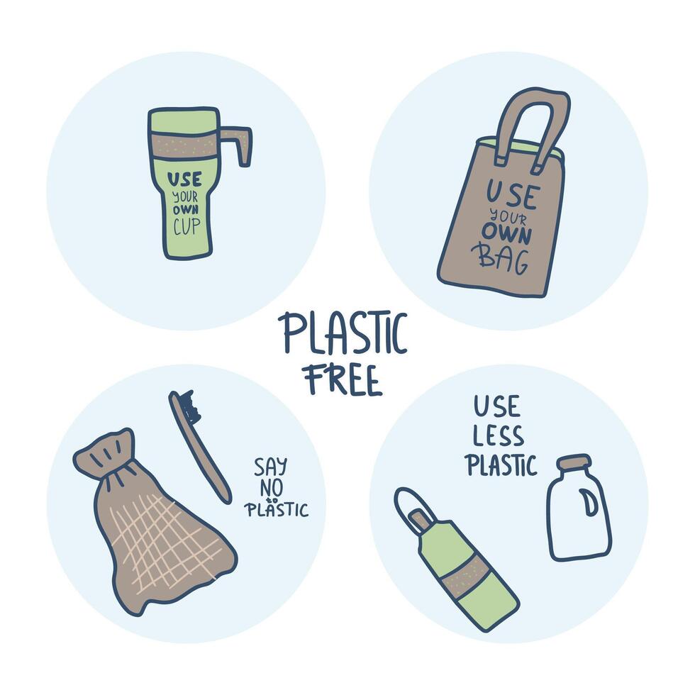 Plastik kostenlos Vektor Konzept mit Text und Symbole.