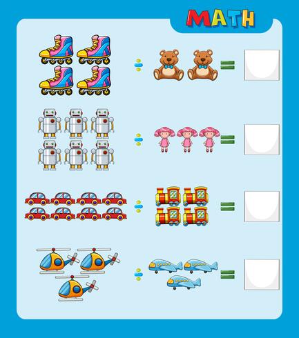 Math arbetsblad med divisionsfrågor vektor