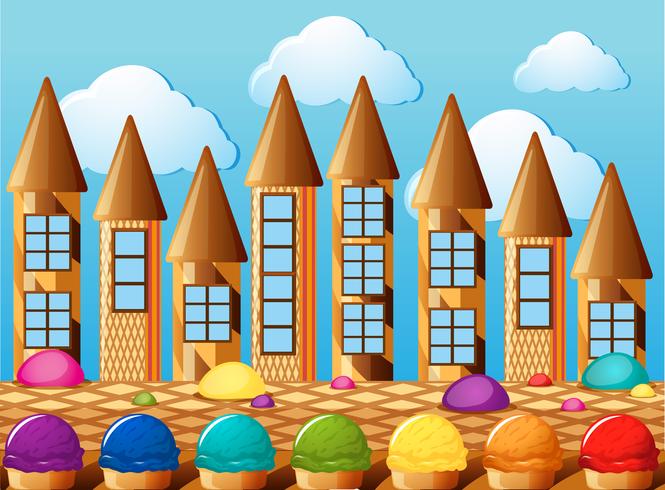 Candy Tower und Eis mit verschiedenen Geschmacksrichtungen vektor