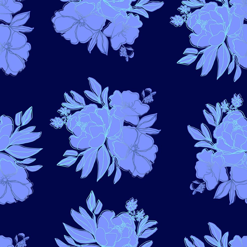 nahtlose Musterblumen mit Blättern. botanische Illustration für Tapeten, Textilien, Stoffe, Kleidung, Papier, Postkarten vektor