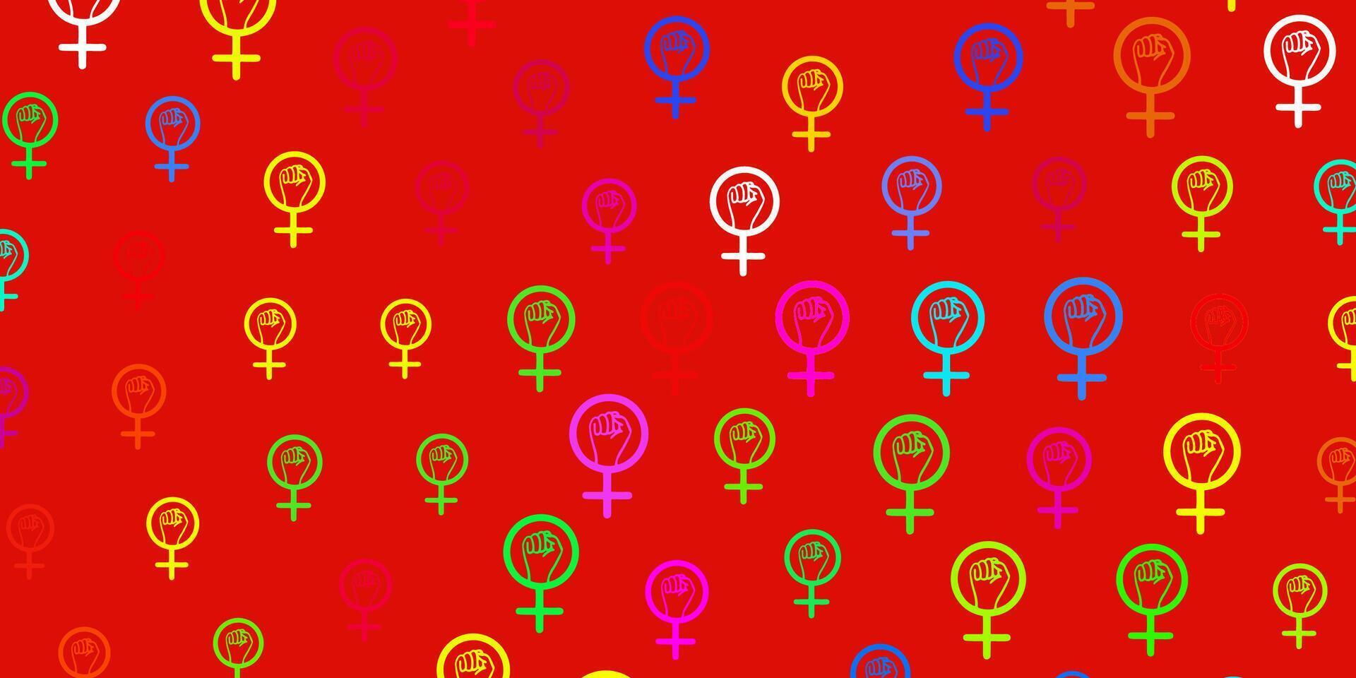 ljus flerfärgat vektor mönster med feminism element.