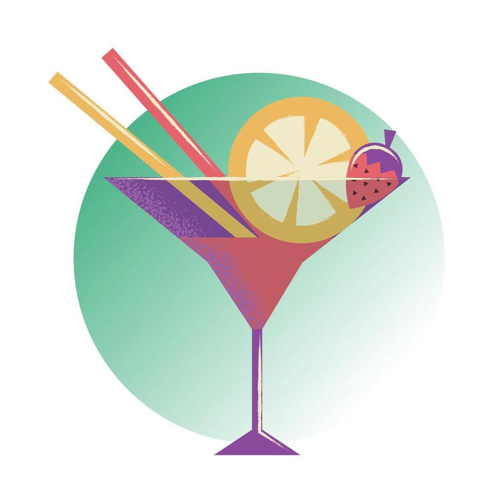 glas av kall sommar dryck med citron- och jordgubbar och cocktail sugrör. ljuv alkoholhaltig cocktail. platt vektor illustration isolerat på vit bakgrund.webb