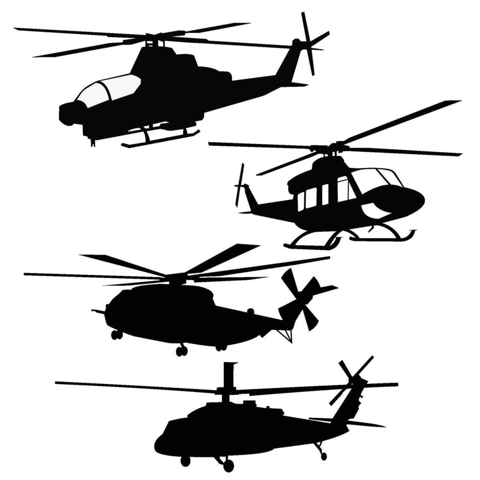 helikopter transport silhuett samling uppsättning vektor