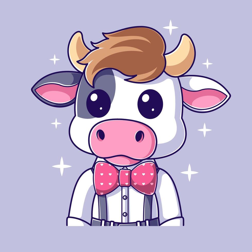 söt ko bär en rosa slips vektor