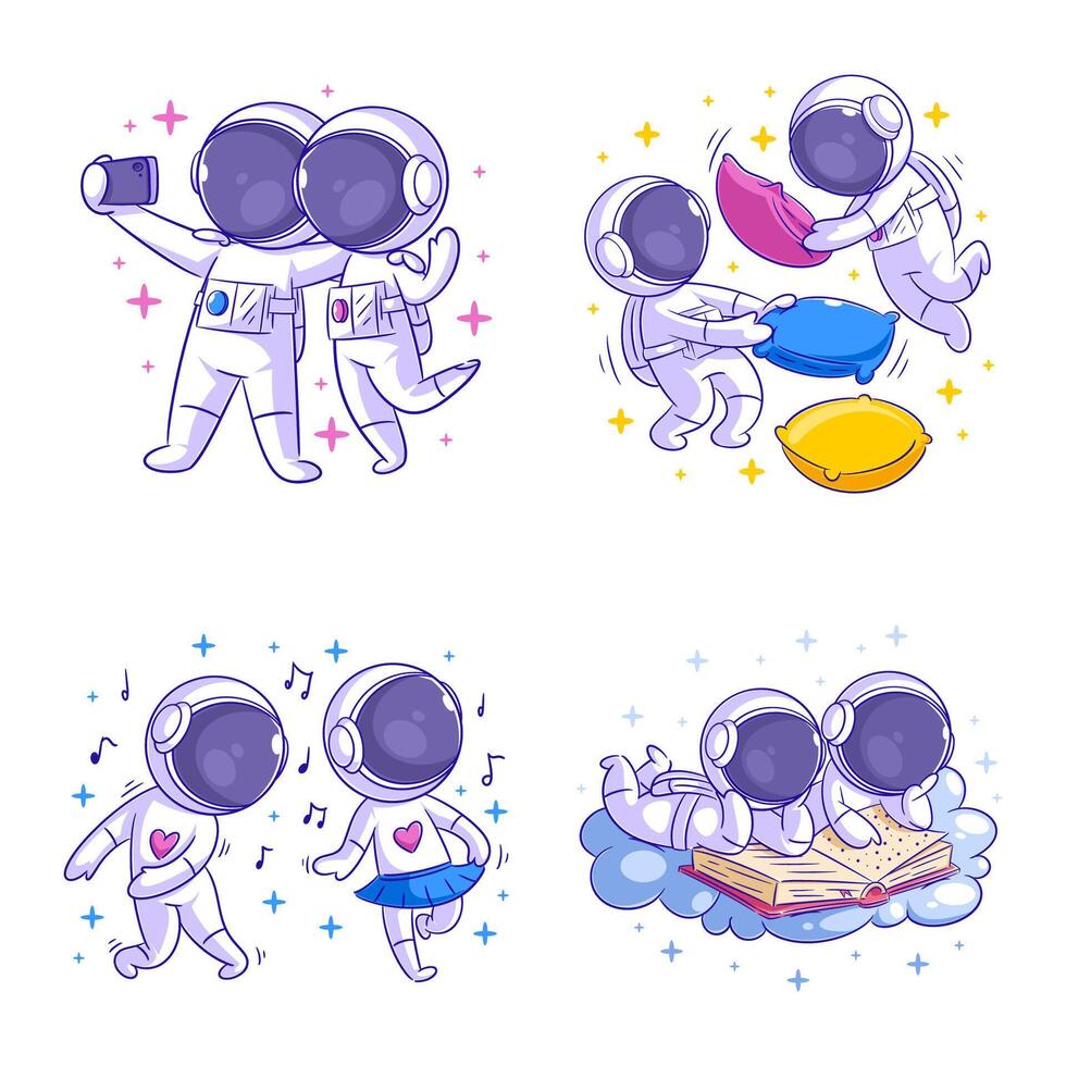 süß Astronaut mit Freundin, Karikatur Stil einstellen vektor