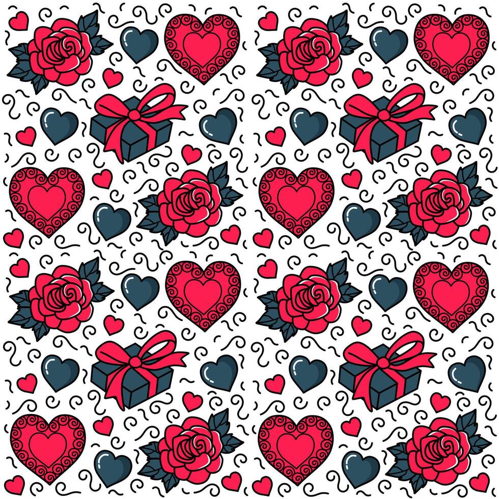 Liebe und Rosen, rot und Blau romantisch Muster mit Geschenke vektor