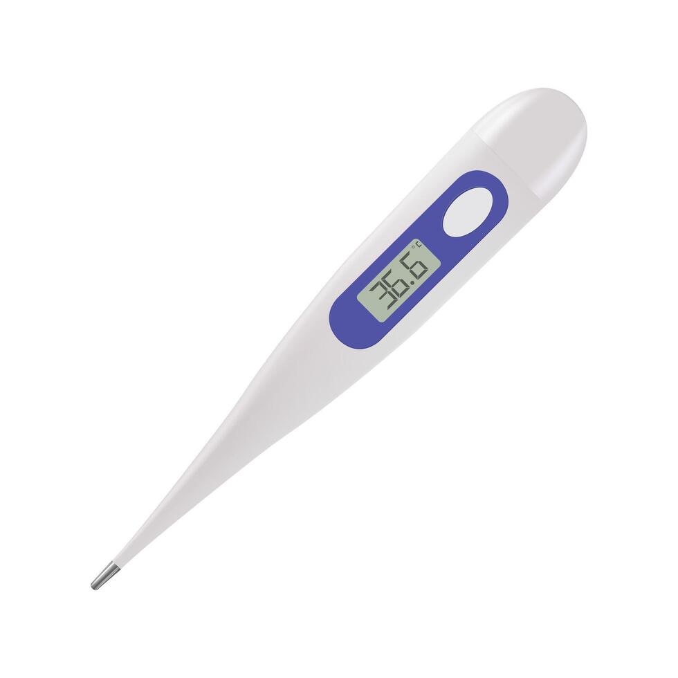 medizinisch Digital Thermometer, Temperatur Scanner. elektronisch Ausrüstung auf ein Weiß Hintergrund. ein Messung Gerät mit ein gesund Ergebnis vektor