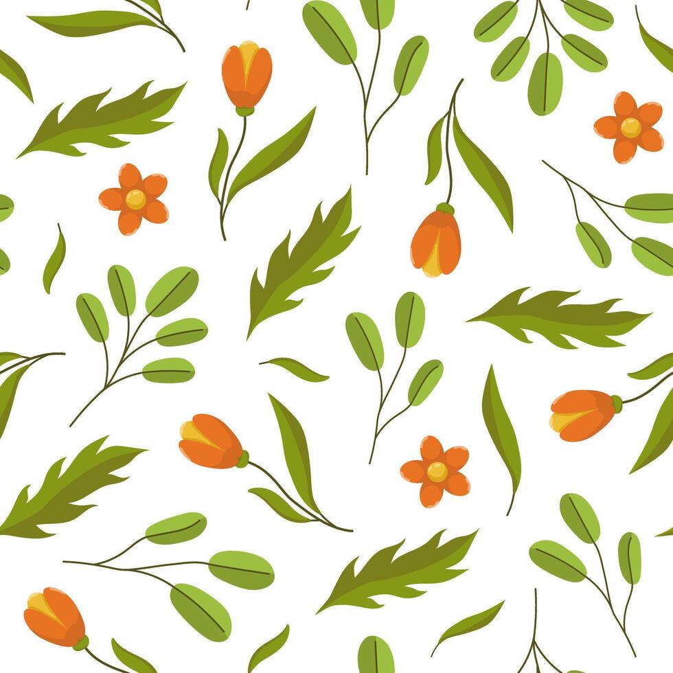 nahtlos Vektor Illustration von Frühling Blumen und Blätter. farbig Frühling Hintergrund auf ein Weiß Hintergrund.