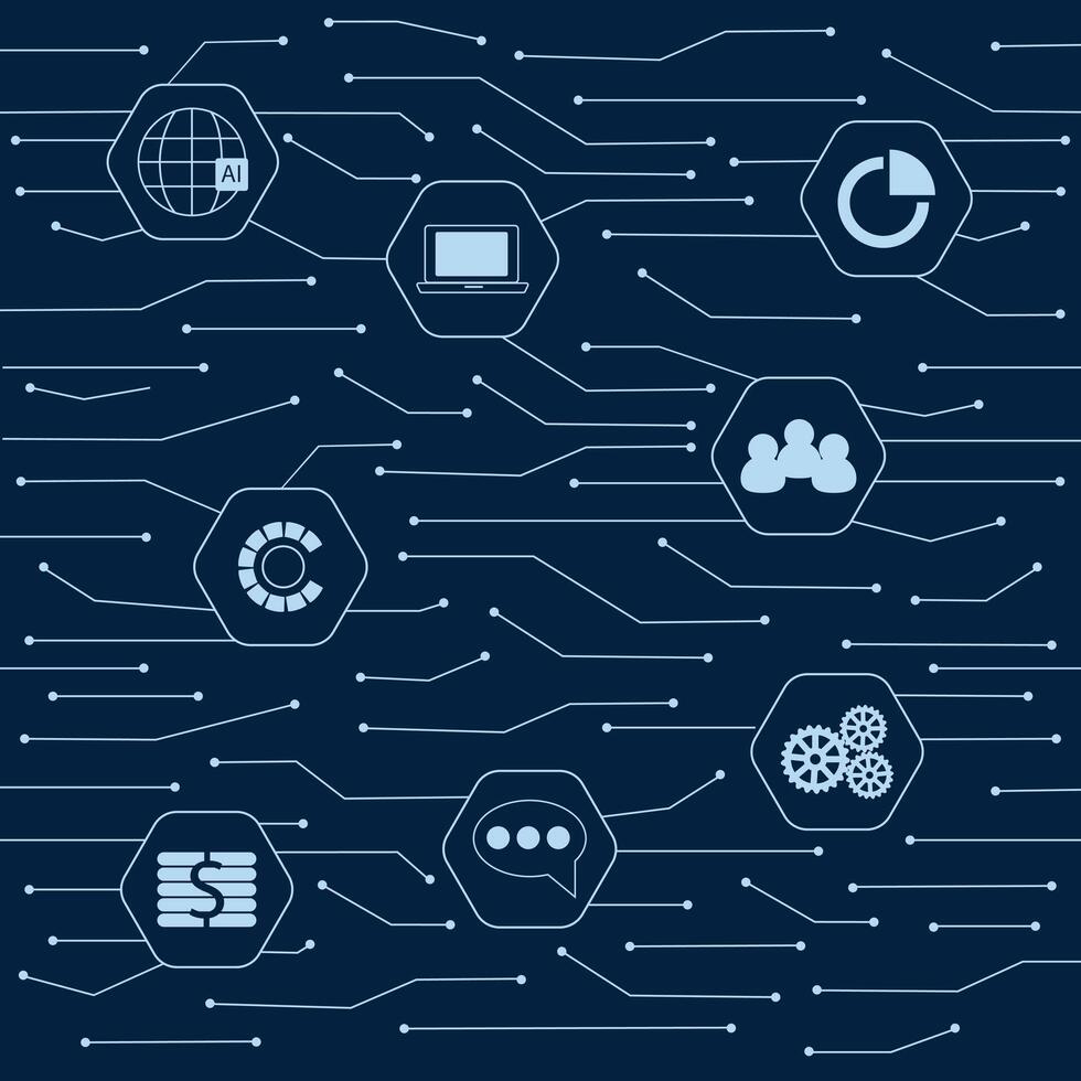 artificiell intelligens vektor illustration. modern cyberhjärnan begrepp. maskin inlärning och neuralt nätverk. artificiell intelligens infographic baner. ai kort med ikoner.