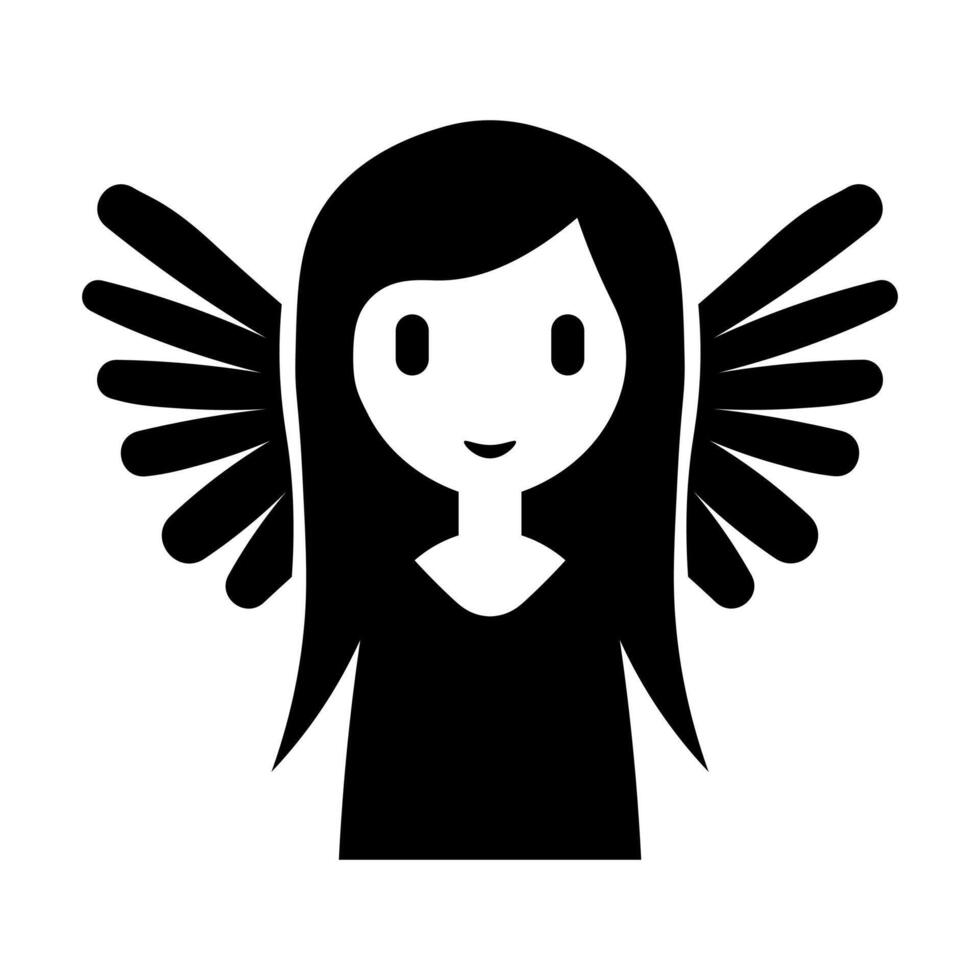 svart vektor ängel flicka ikon isolerat på vit bakgrund