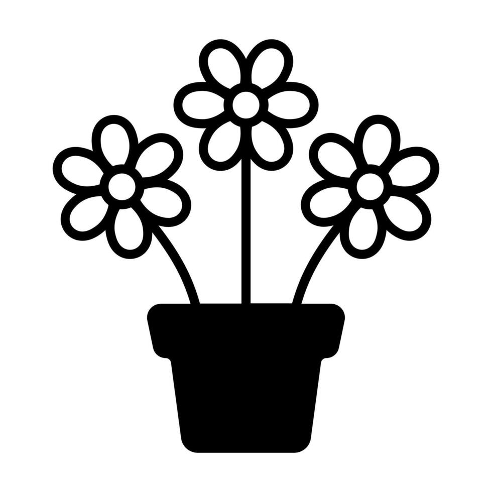 svart vektor blomma i blomkruka ikon isolerat på vit bakgrund