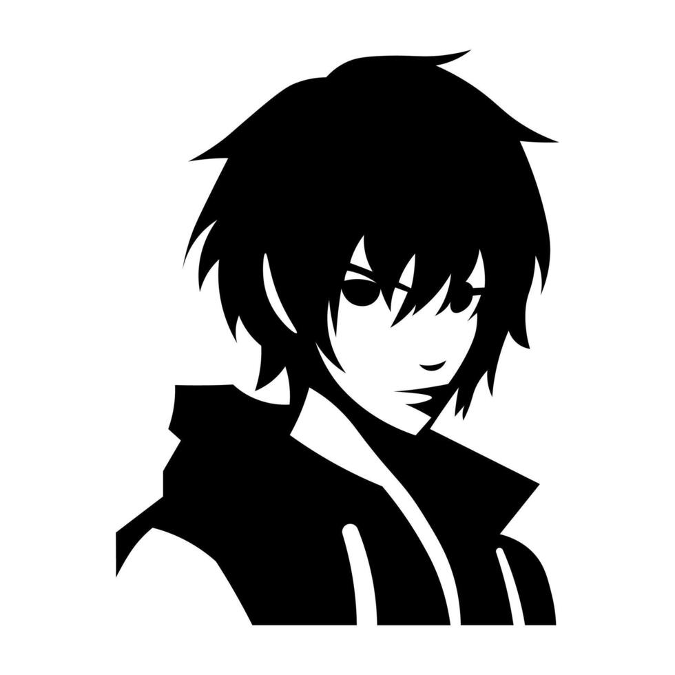 svart vektor anime pojke ikon isolerat på vit bakgrund