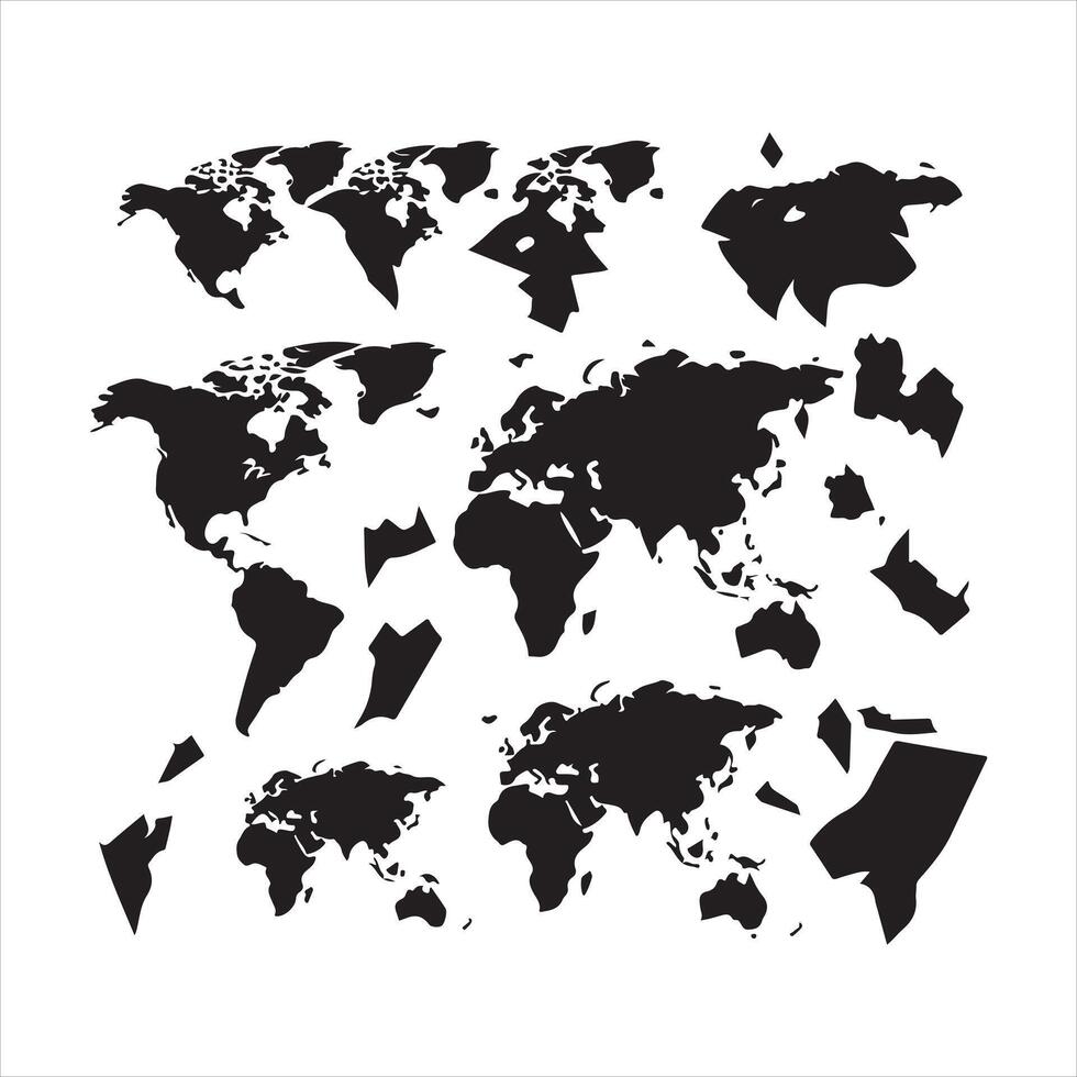 en svart silhuett värld Karta vektor