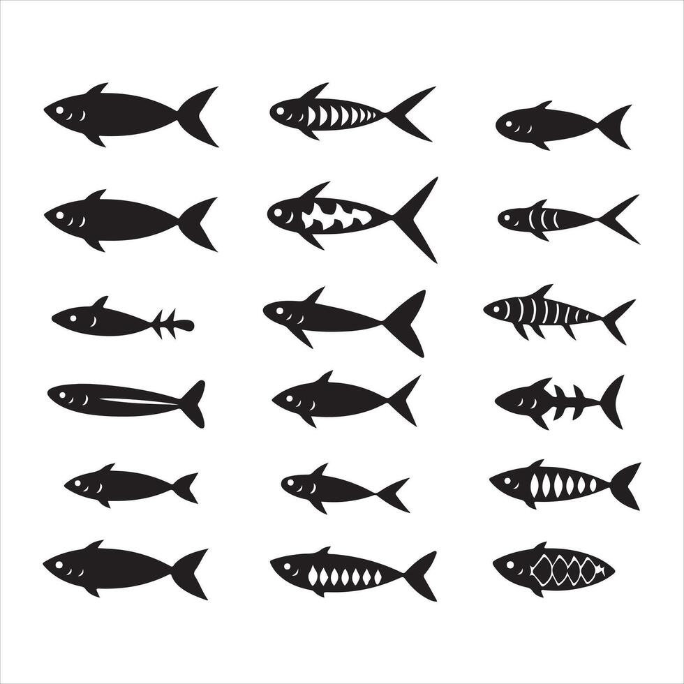ein schwarz Silhouette Fisch Knochen Linie Symbol einstellen vektor