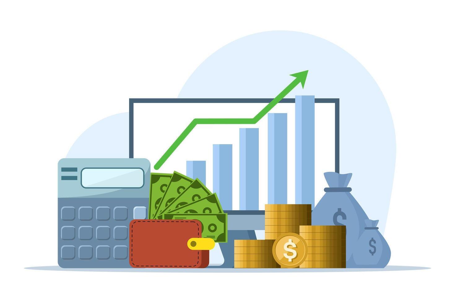 investering begrepp, tillväxt, investerare, finansiell investering, besparingar plånbok, bank, nasse Bank, investering analys, fira finansiell Framgång och pengar tillväxt. öka i pengar. vektor