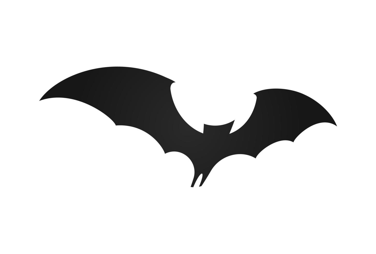 fladdermus i flykt, breda vingar, svart siluett av fladdermus på vit bakgrund, vektorillustration. halloween och vampyr enkel logotyp och symbol mall. vektor