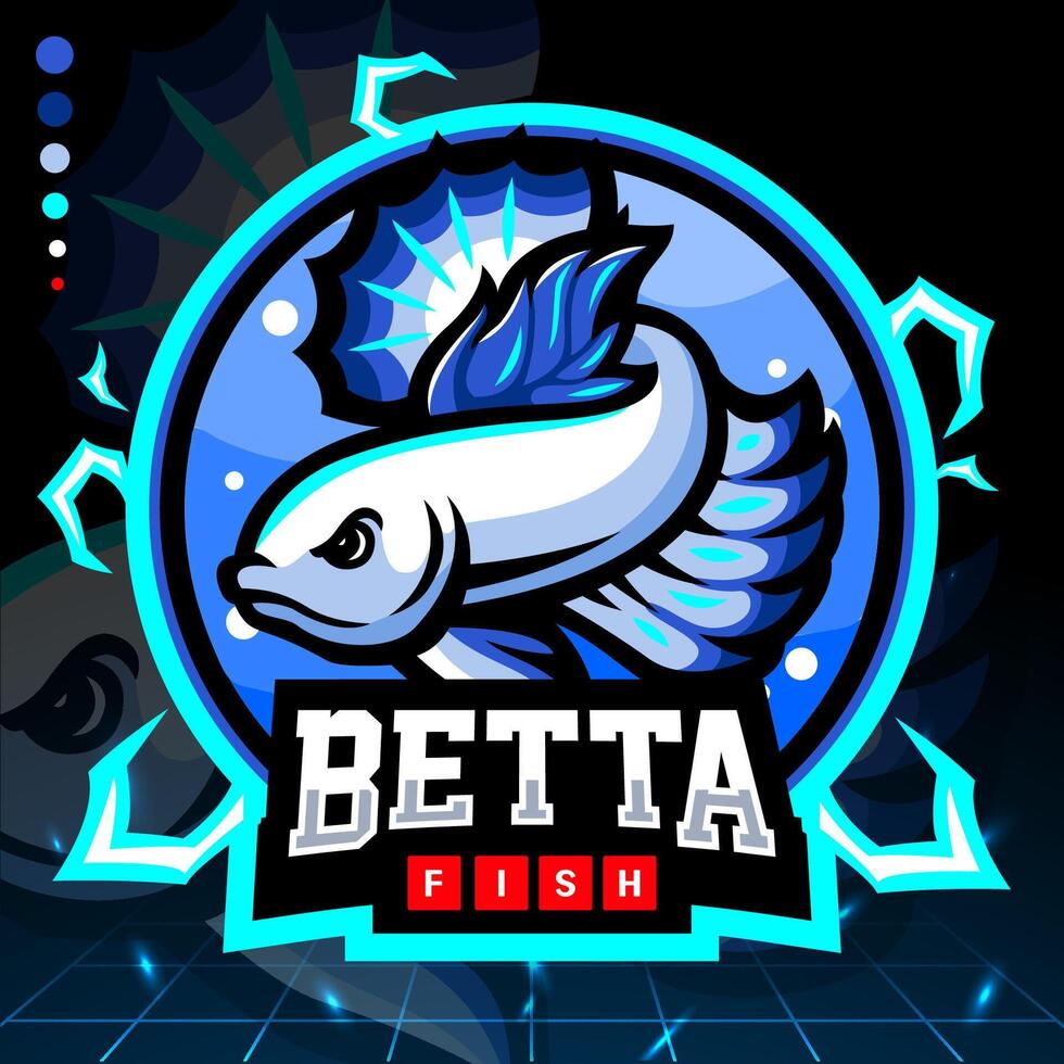 Blau Rand Betta Fisch Maskottchen. Esport Logo Design vektor