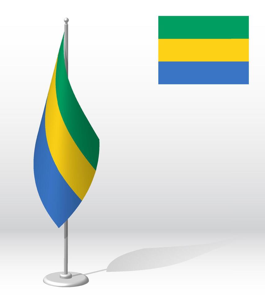 gabon flagga på flaggstång för registrering av högtidlig händelse, möte utländsk gäster. nationell oberoende dag av gabon. realistisk 3d vektor på vit