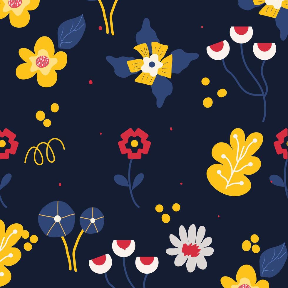 Hand gezeichnet abstrakt modern hell Blumen Muster geeignet zum Stoff, Textil- Design, Kinder Kleidung, Bett Blatt, Sofa Kissen Muster, Schreibwaren, Verpackung Papier vektor