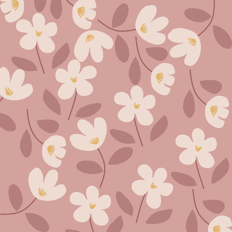 sömlös hand dragen körsbär blomma blommor mönster med mjuk boho rosa bakgrund lämplig för tyg, väska, omslag papper, yta design, barn Kläder, barnkammare produkt design vektor