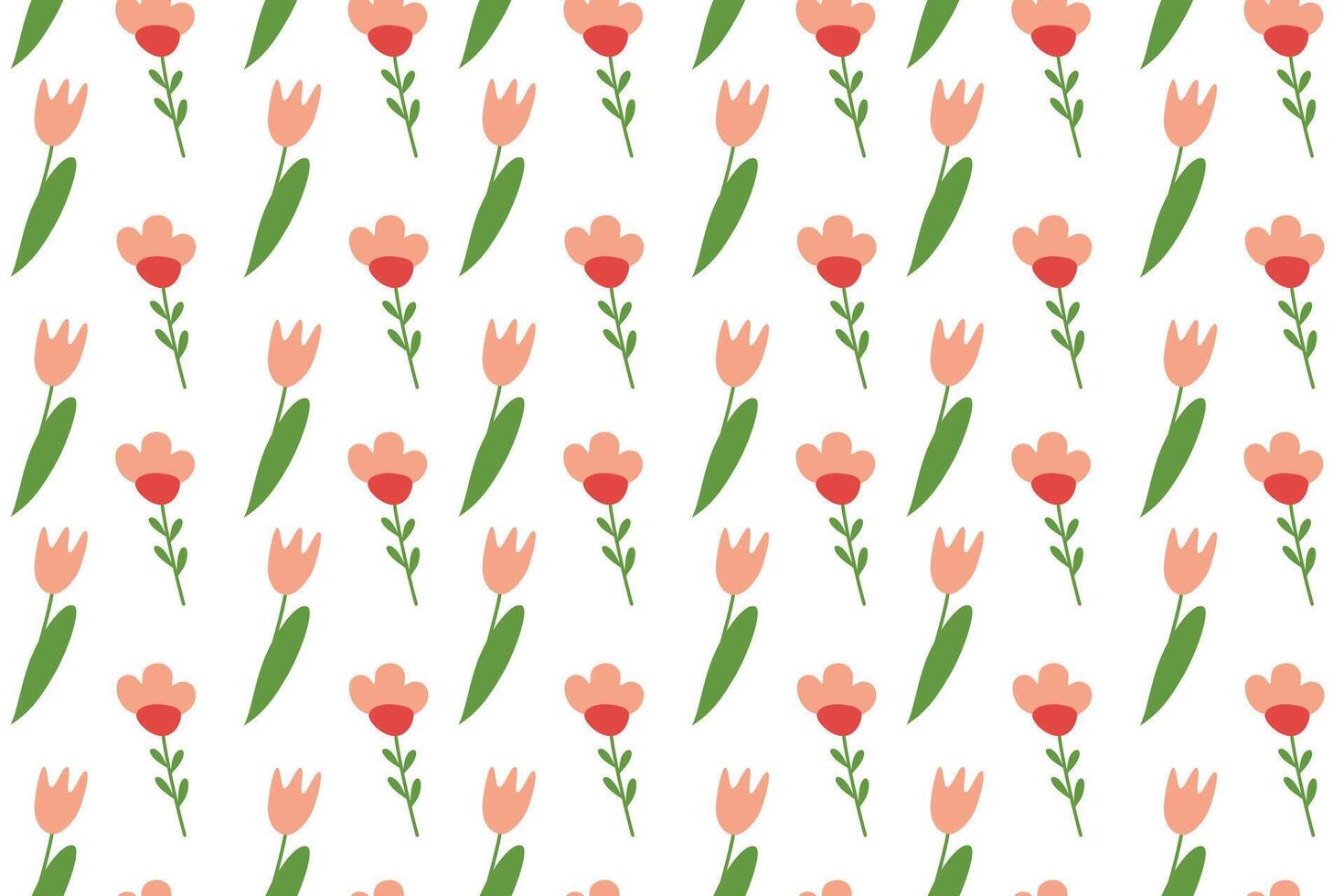 Blumen nahtlos Muster, Ornament mit Hand gezeichnet Tulpen und Blätter, Blumen Kritzeleien, Vektor Abbildungen auf Weiß Hintergrund, Verpackung Papier zum Geschenke, Liebe und Schönheit Konzept, farbig Muster