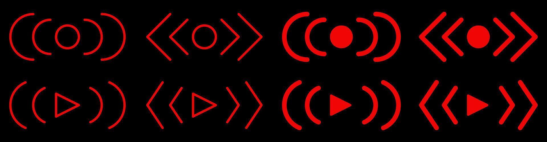 einstellen von rot Leben Übertragung Signal Symbole. einfach Vektor isoliert auf schwarz Hintergrund. Design zum Apps, Netz, Sozial Medien.