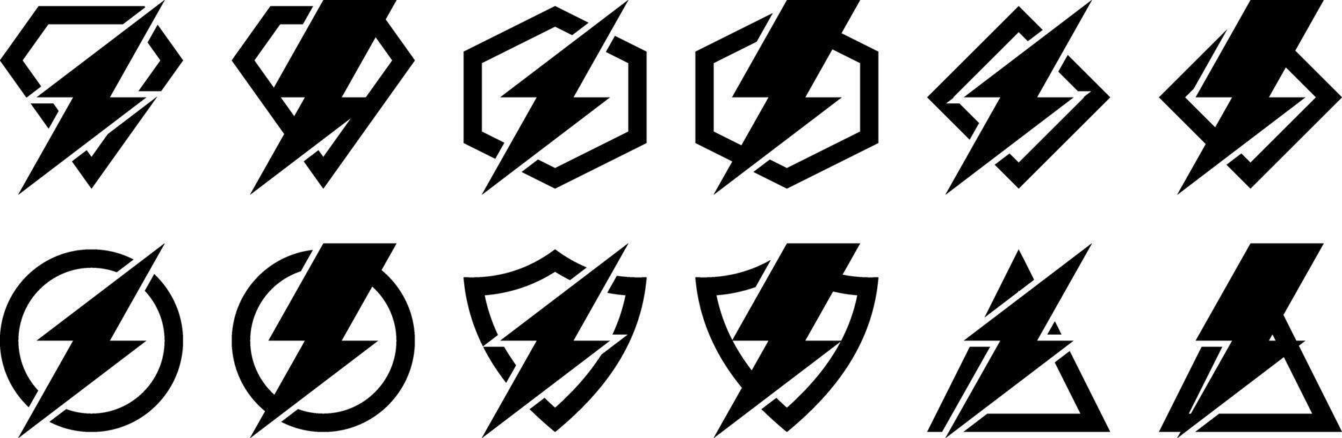 blixt- blixt vektor ikon uppsättning. elektrisk kraft energi symbol. enkel och modern design för logotyp, app, webb, affisch.