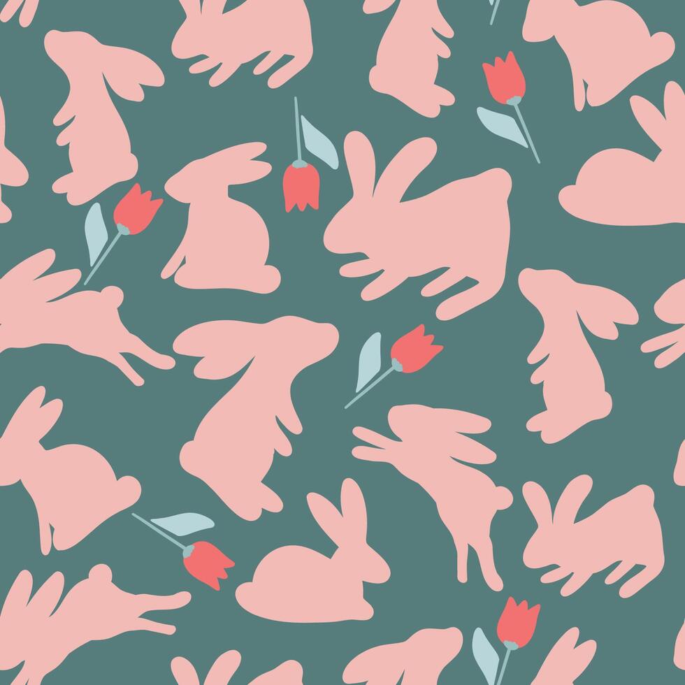 eben Design Kaninchen und Tulpen nahtlos Muster vektor