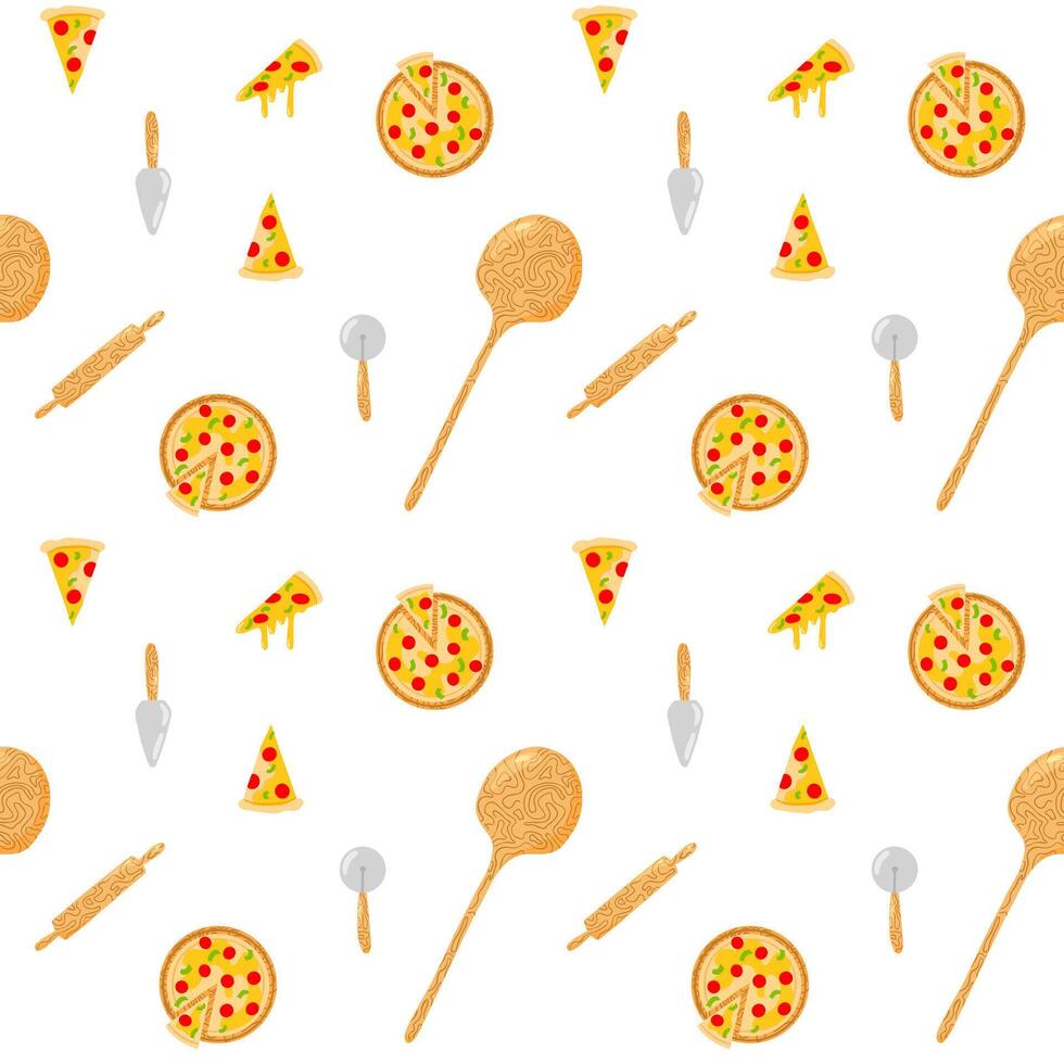 Pizza Herstellung Vektor nahtlos Muster. Pizza Kochen, Pizza Herstellung, Italienisch Küche. Hintergrund, Hintergrund, Hintergrund, Verpackung Design.