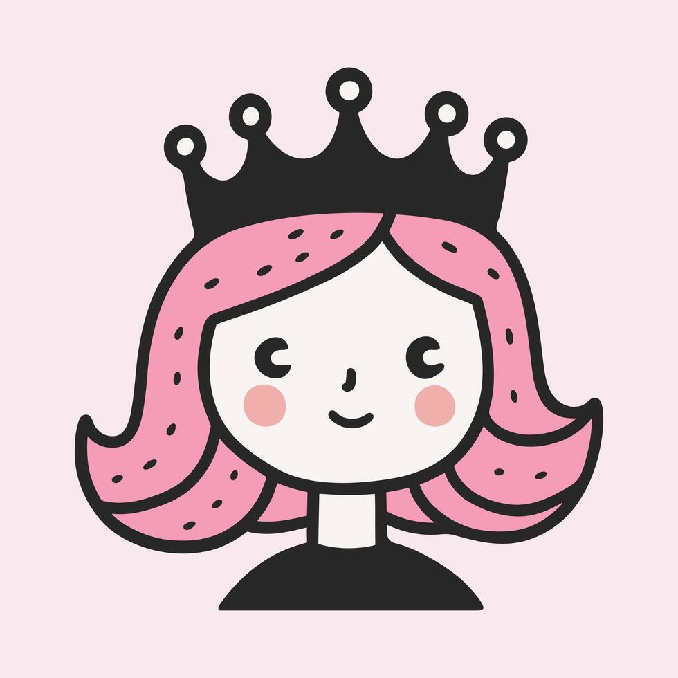 süß lächelnd Mädchen mit Rosa Haar und Krone. wenig Prinzessin Symbol. einfach Vektor Illustration