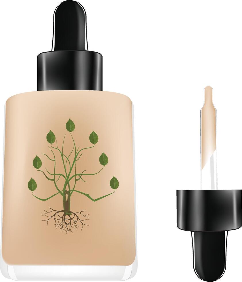 organisch Hautpflege Serum Flasche mit Pflanze Motiv vektor