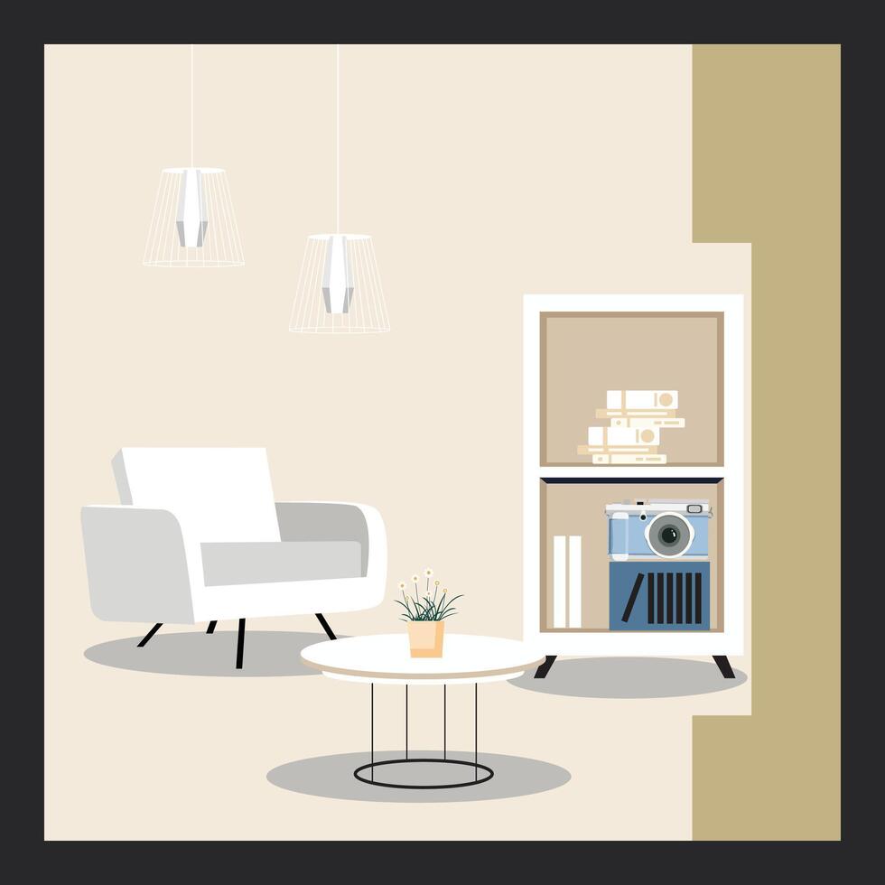Zuhause Innere Dekoration. Stühle, Tische, hängend Lampen. elegant Hintergrund vektor