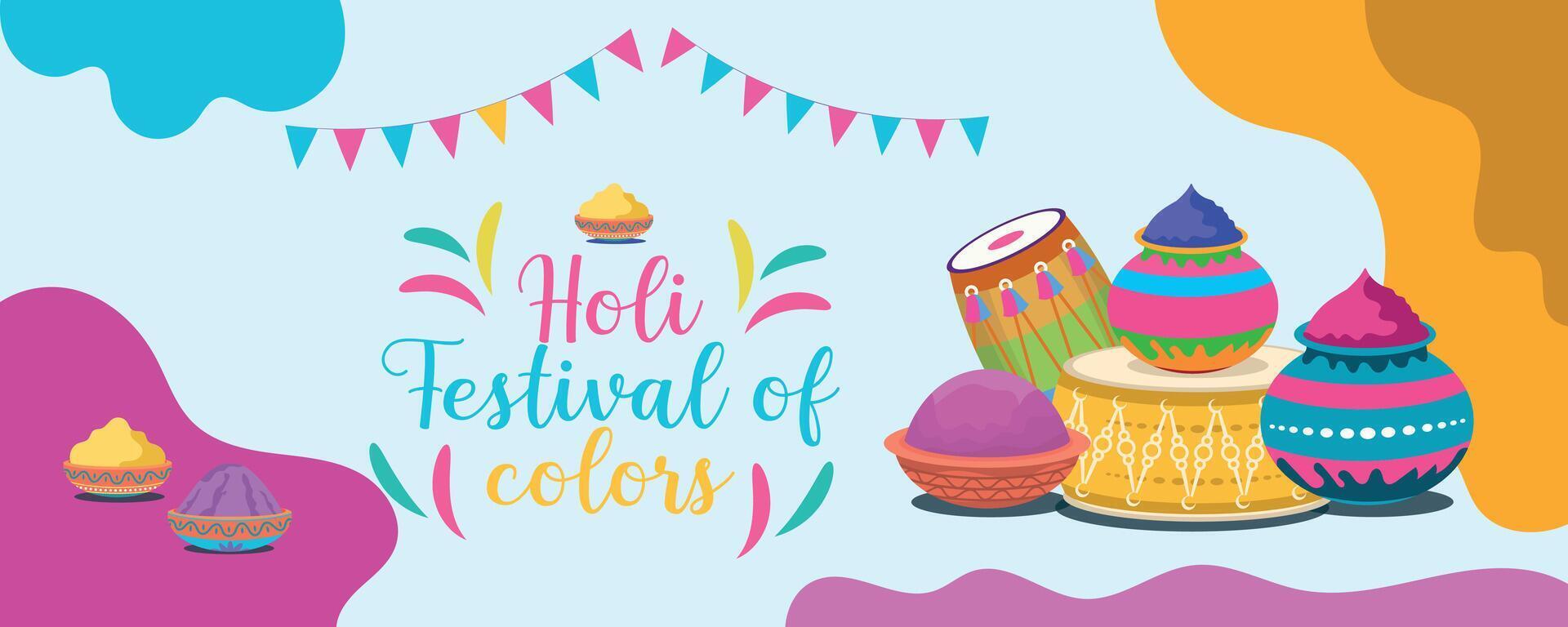 glücklich holi bunt Banner Vorlage indisch Hinduismus Festival Feier, Sozial Medien Poster Design und horizontal Banner Vorlage zum holi Festival Feier vektor