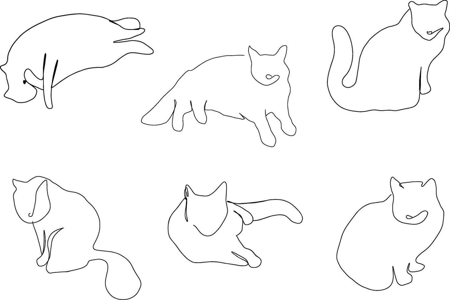 ett linje katter uppsättning illustration vektor klotter liggande Sammanträde avslappning husdjur söt fluffig