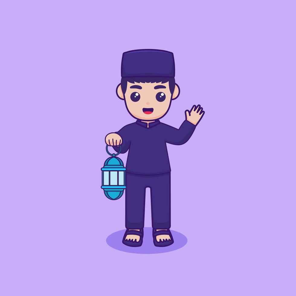 Vektor Illustration von ein Charakter halten ein Laterne. Ramadan kareem Design Konzept