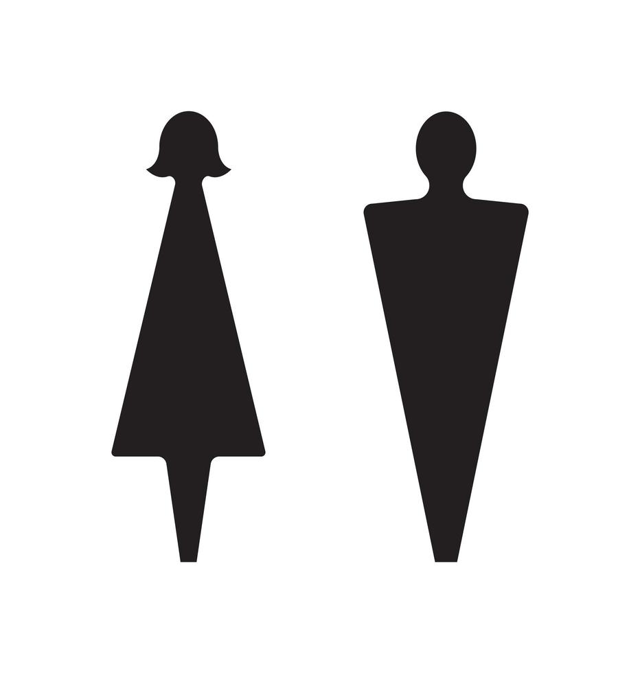 männliche und weibliche Symbole. Toilettenpiktogramm, grafisches Element für Waschräume an öffentlichen Orten. einfache abstrakte Silhouetten von Mann und Frau auf weißem Hintergrund, Toilettenzeiger, Vektorillustration. vektor