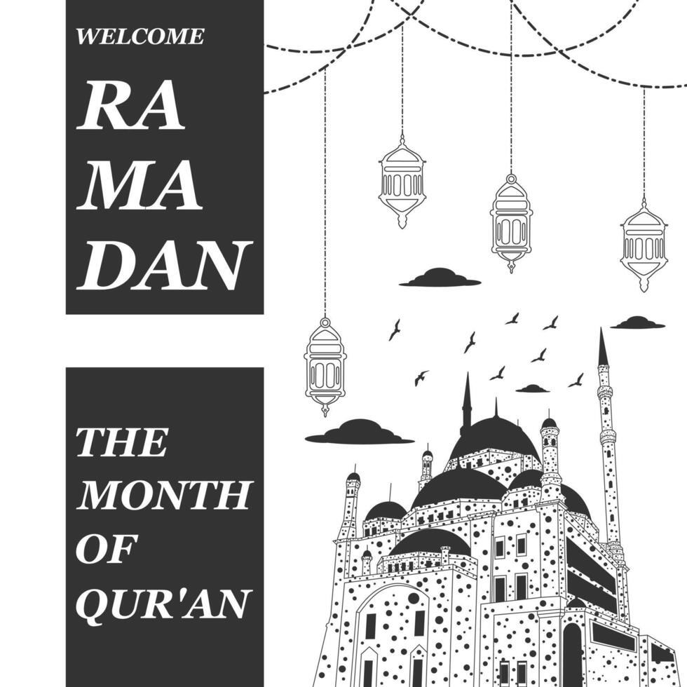 glücklich Ramadan Vorlage Vektor Illustration im schwarz und Weiß