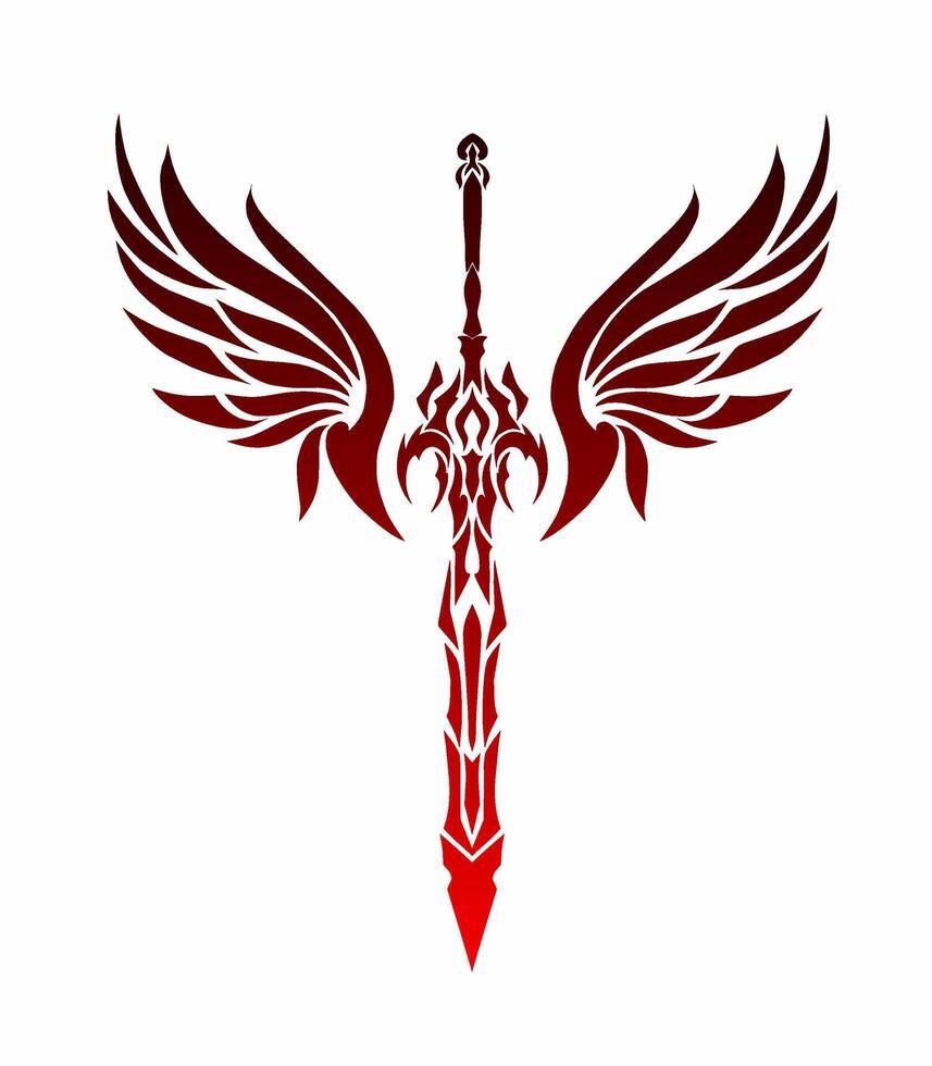Illustration Vektor Grafik von Stammes- Kunst Design Schwert mit beide Flügel geeignet zum Elemente, Tätowierungen, Ornamente
