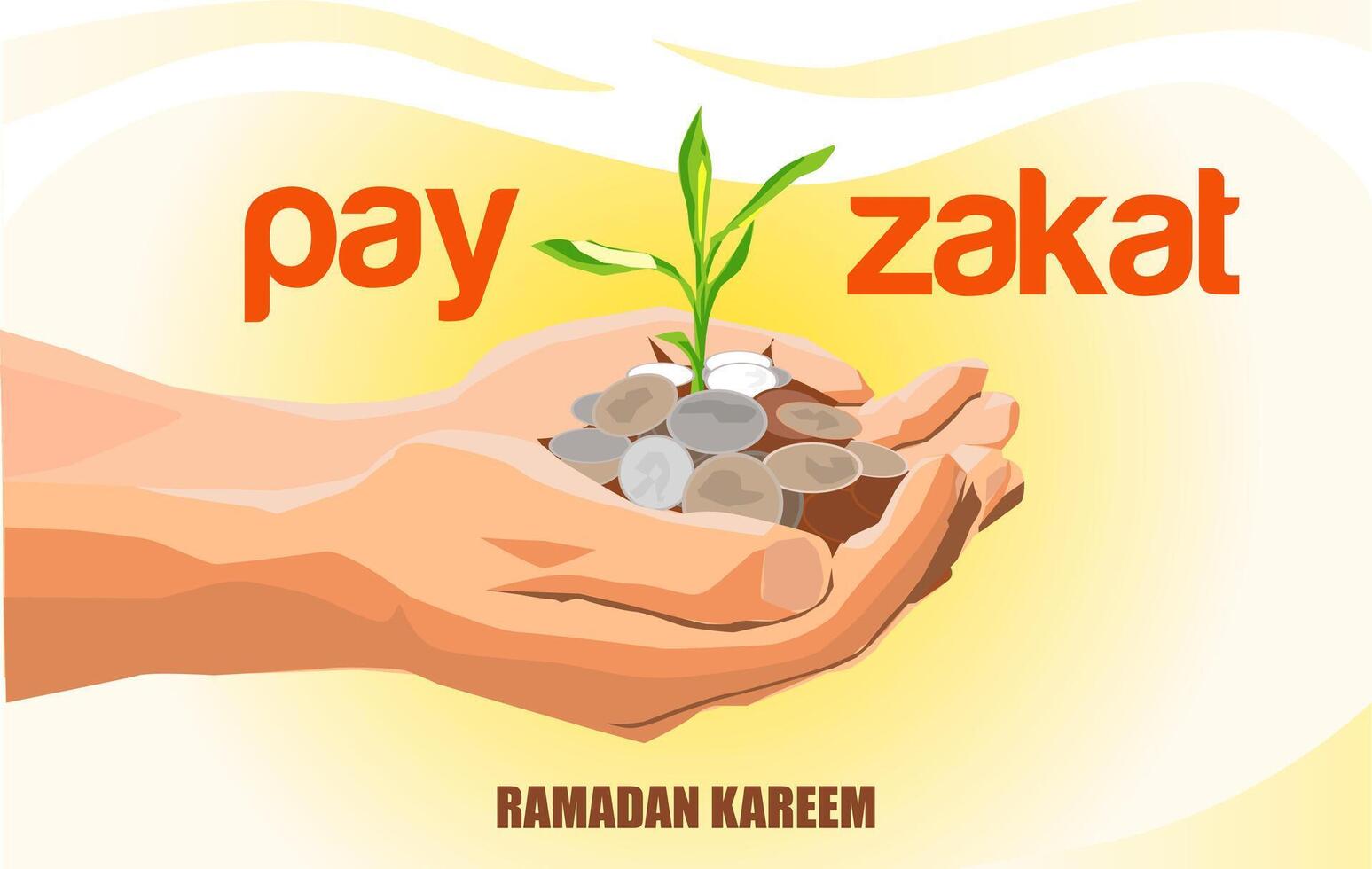 Vektor Pflanzen Münzen Geld Pflanze Saat durch geben Zahlen zakat mit Hände im Ramadan kareem