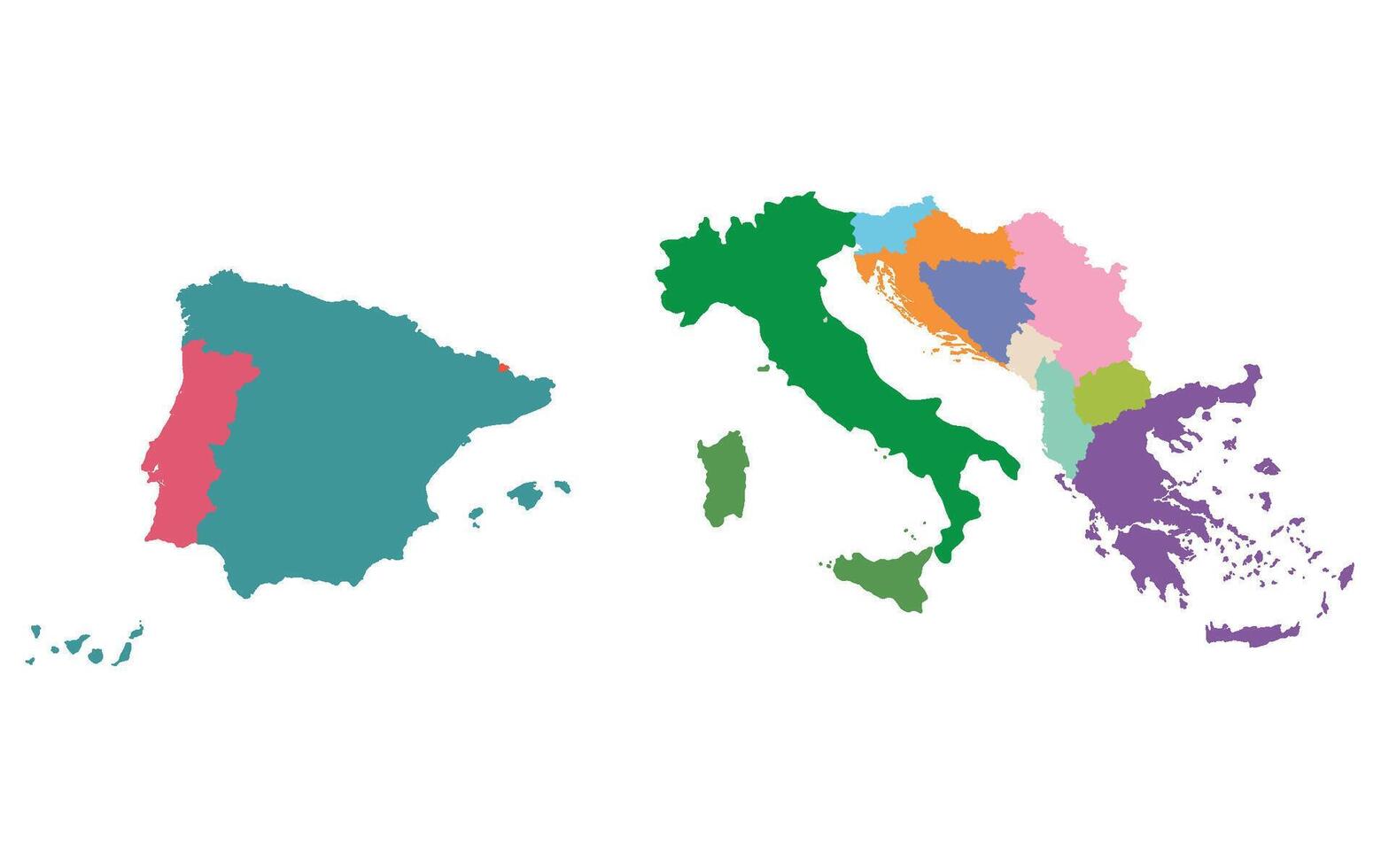 sydlig Europa Land Karta. Karta av sydlig Europa i Flerfärgad. vektor