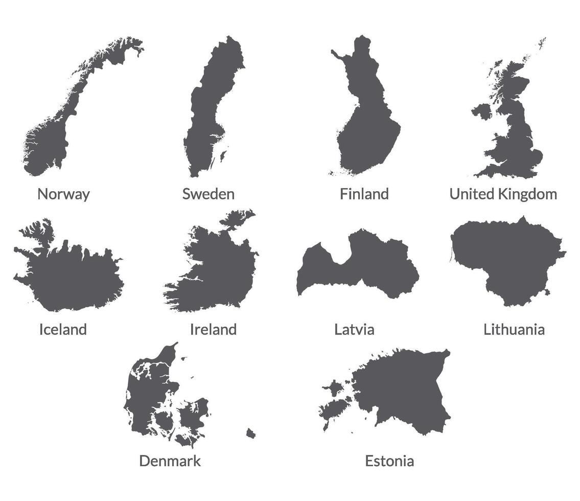 nordlig Europa Land Karta. Karta av nordlig Europa i uppsättning grå Färg vektor