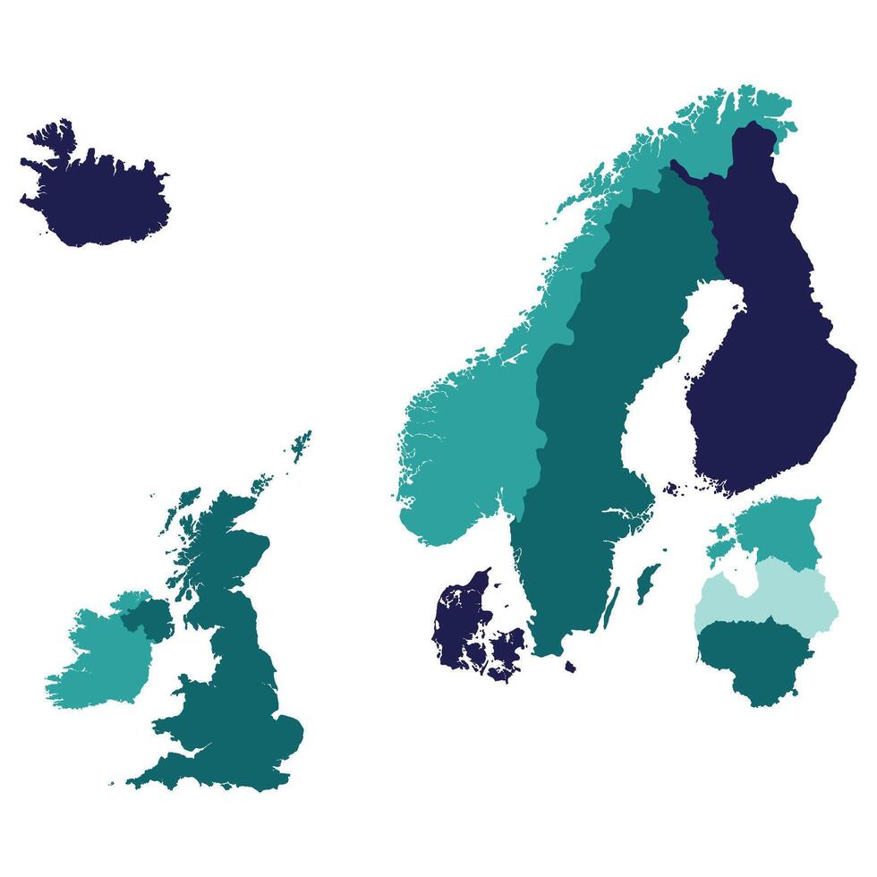 nordlig Europa Land Karta. Karta av nordlig Europa i Flerfärgad. vektor