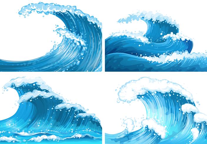 Fyra scener av havsvågor vektor