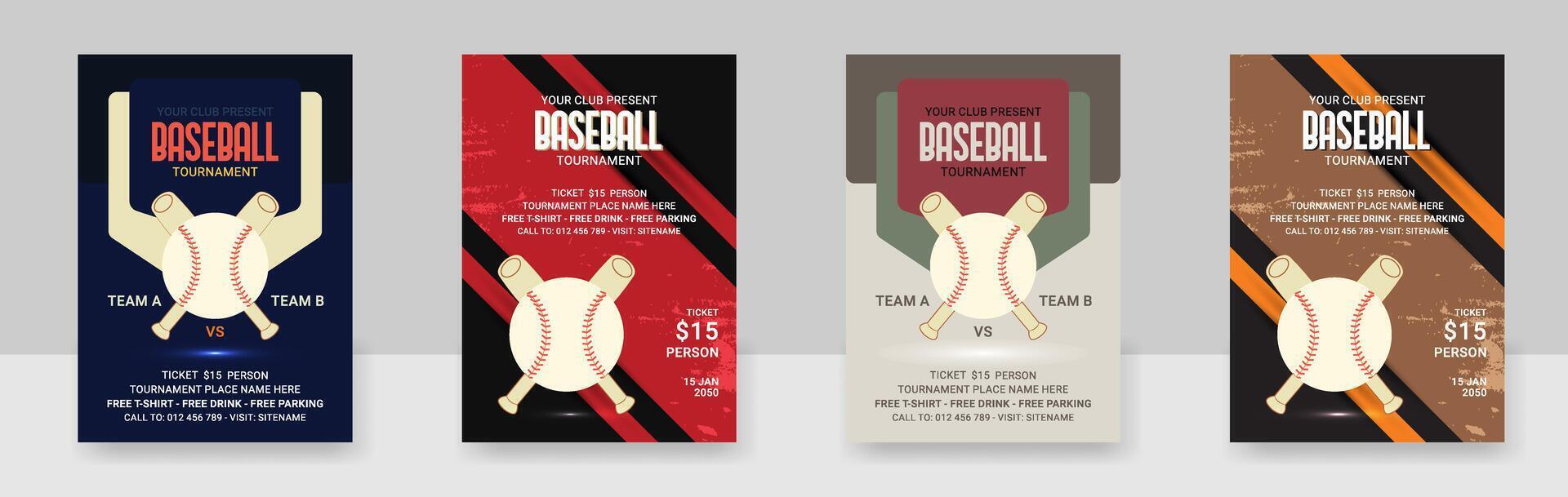 en uppsättning av baseboll flygblad design mall för sport händelse, turnering eller mästerskap vektor